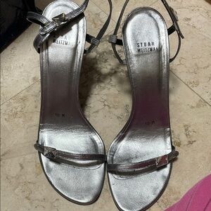 Stuart Weitzman Silver High-Heeled Sandals